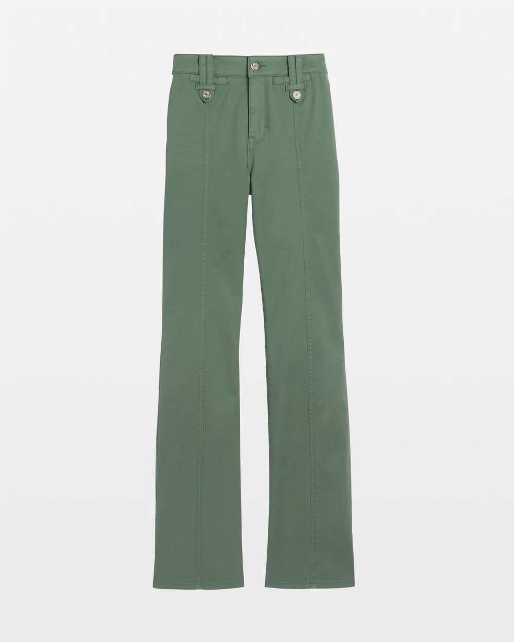 【BohemSeo】 KNEE SHIRRING BOOTCUT PANTS High-Rise Pret Front Seamed Bootcut Pants | White House